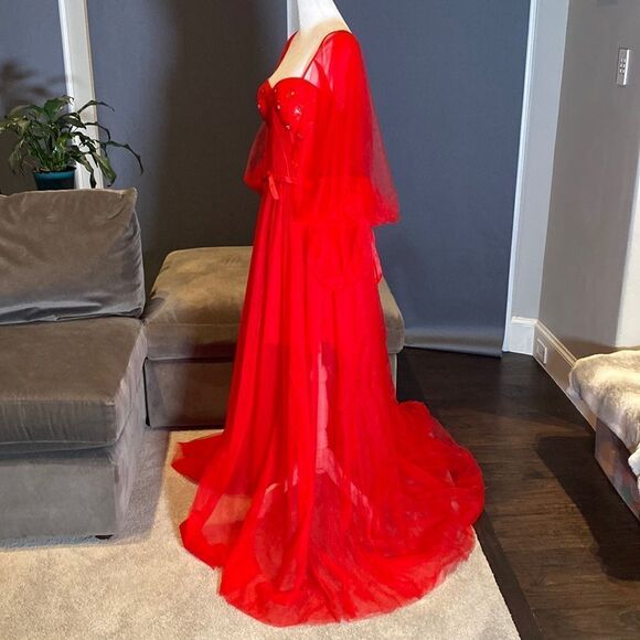 Women’s Red Prom Party Formal Dress With Corset Back and Leg Slit Size 16 NWOT - Picture 6 of 12